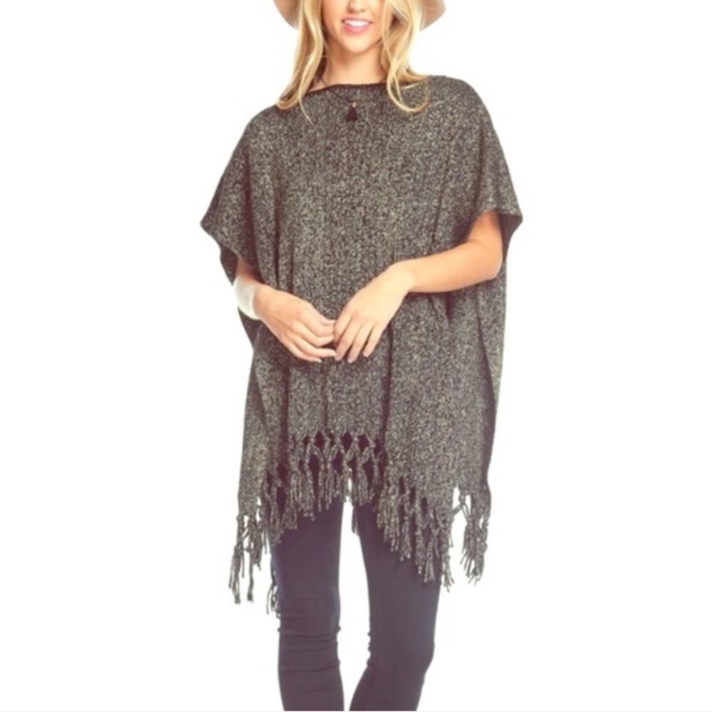 Bellino Clothing Black & Gold Fringe Poncho